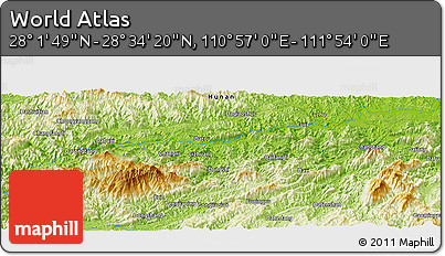 Physical Panoramic Map of the Area around 28° 18' 5" N, 111° 25' 30" E