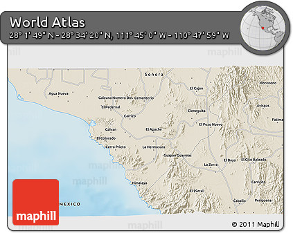 Shaded Relief 3D Map of the Area around 28° 18' 5" N, 111° 16' 30" W