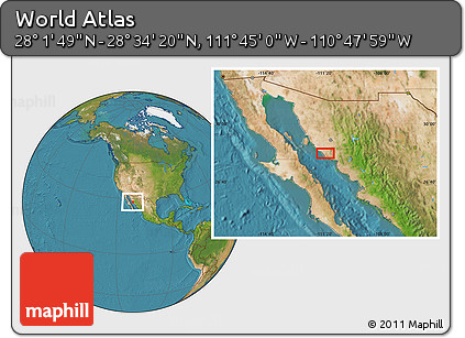 Satellite Location Map of the Area around 28° 18' 5" N, 111° 16' 30" W