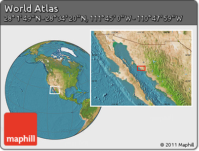 Satellite Location Map of the Area around 28° 18' 5" N, 111° 16' 30" W