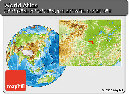 Physical Location Map of the Area around 28° 18' 5" N, 112° 16' 30" E