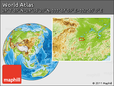 Physical Location Map of the Area around 28° 18' 5" N, 112° 16' 30" E