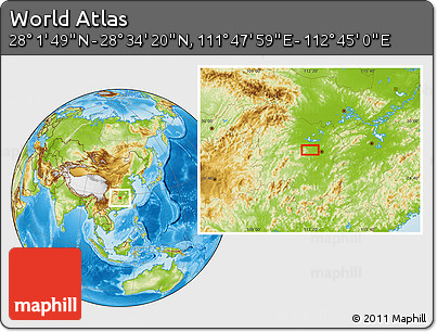 Physical Location Map of the Area around 28° 18' 5" N, 112° 16' 30" E