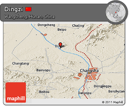 Shaded Relief Panoramic Map of Dingzi
