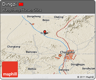 Shaded Relief Panoramic Map of Dingzi