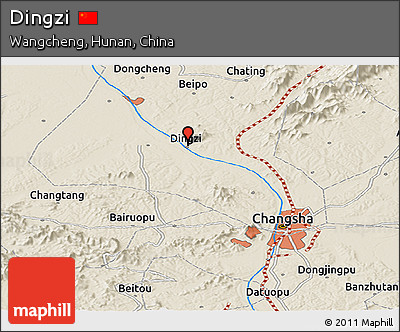 Shaded Relief Panoramic Map of Dingzi