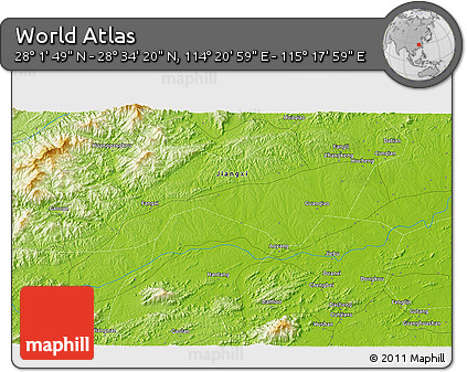 Physical 3D Map of the Area around 28° 18' 5" N, 114° 49' 29" E