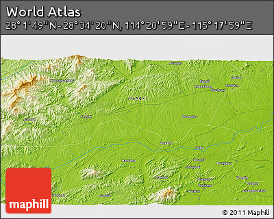 Physical 3D Map of the Area around 28° 18' 5" N, 114° 49' 29" E