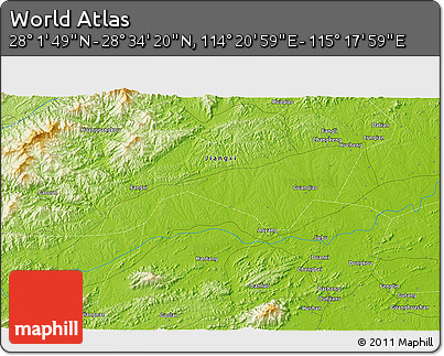 Physical 3D Map of the Area around 28° 18' 5" N, 114° 49' 29" E