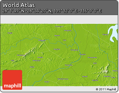 Physical 3D Map of the Area around 28° 18' 5" N, 115° 40' 30" E