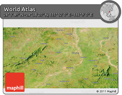 Satellite 3D Map of the Area around 28° 18' 5" N, 115° 40' 30" E