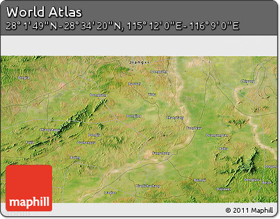 Satellite 3D Map of the Area around 28° 18' 5" N, 115° 40' 30" E
