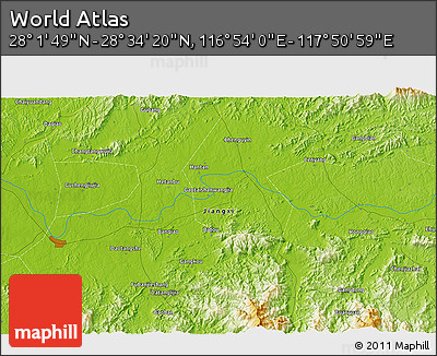 Physical 3D Map of the Area around 28° 18' 5" N, 117° 22' 30" E