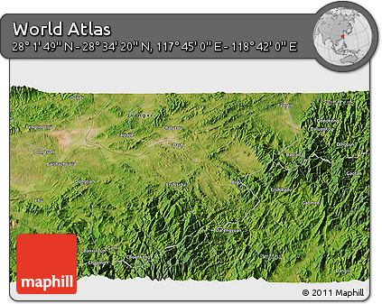 Satellite 3D Map of the Area around 28° 18' 5" N, 118° 13' 29" E