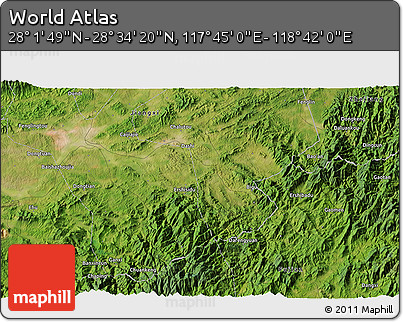 Satellite 3D Map of the Area around 28° 18' 5" N, 118° 13' 29" E