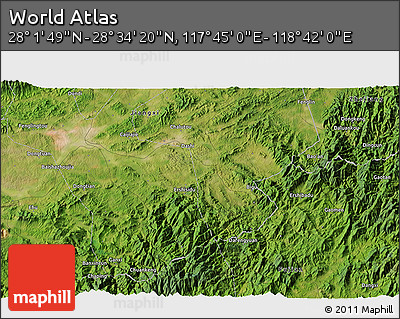 Satellite 3D Map of the Area around 28° 18' 5" N, 118° 13' 29" E