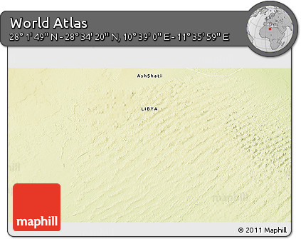 Physical 3D Map of the Area around 28° 18' 5" N, 11° 7' 30" E