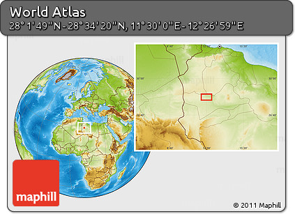 Physical Location Map of the Area around 28° 18' 5" N, 11° 58' 29" E