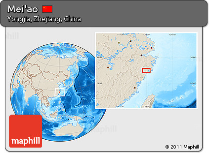 Shaded Relief Location Map of Mei'ao