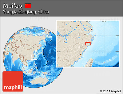 Shaded Relief Location Map of Mei'ao