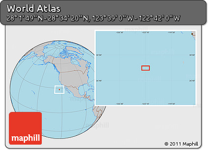 Gray Location Map of the Area around 28° 18' 5" N, 123° 10' 30" W