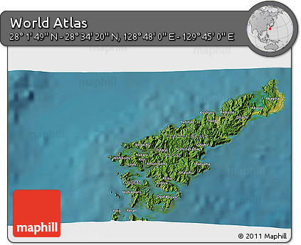 Satellite 3D Map of the Area around 28° 18' 5" N, 129° 16' 30" E