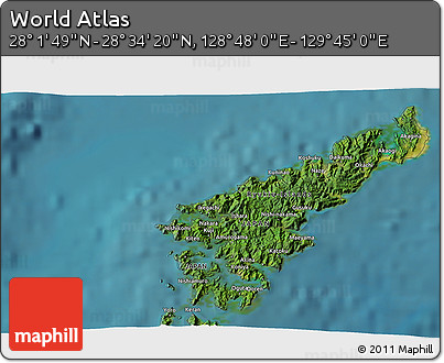 Satellite 3D Map of the Area around 28° 18' 5" N, 129° 16' 30" E