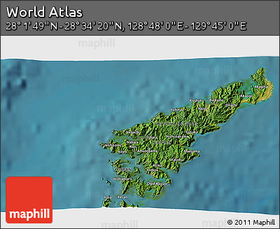 Satellite 3D Map of the Area around 28° 18' 5" N, 129° 16' 30" E