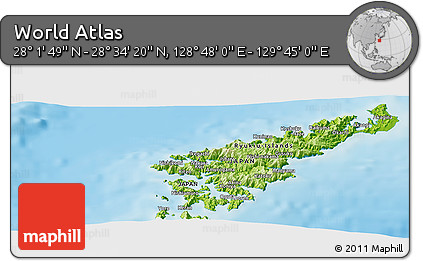 Physical Panoramic Map of the Area around 28° 18' 5" N, 129° 16' 30" E