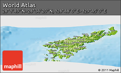 Physical Panoramic Map of the Area around 28° 18' 5" N, 129° 16' 30" E