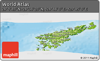 Physical Panoramic Map of the Area around 28° 18' 5" N, 129° 16' 30" E