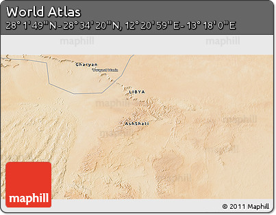 Satellite 3D Map of the Area around 28° 18' 5" N, 12° 49' 29" E