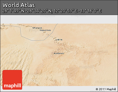 Satellite 3D Map of the Area around 28° 18' 5" N, 12° 49' 29" E