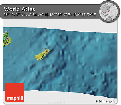Satellite 3D Map of the Area around 28° 18' 5" N, 130° 7' 30" E