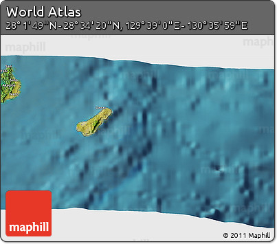 Satellite 3D Map of the Area around 28° 18' 5" N, 130° 7' 30" E