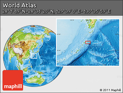 Physical Location Map of the Area around 28° 18' 5" N, 130° 7' 30" E