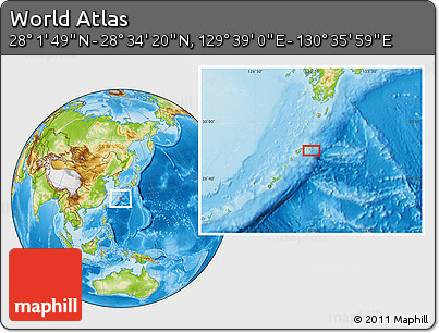 Physical Location Map of the Area around 28° 18' 5" N, 130° 7' 30" E