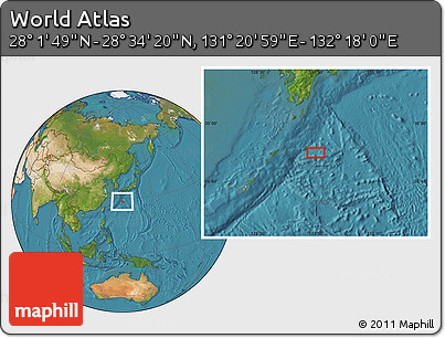 Satellite Location Map of the Area around 28° 18' 5" N, 131° 49' 29" E