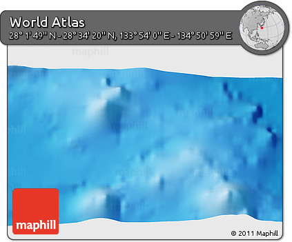 Physical 3D Map of the Area around 28° 18' 5" N, 134° 22' 30" E