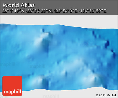 Physical 3D Map of the Area around 28° 18' 5" N, 134° 22' 30" E