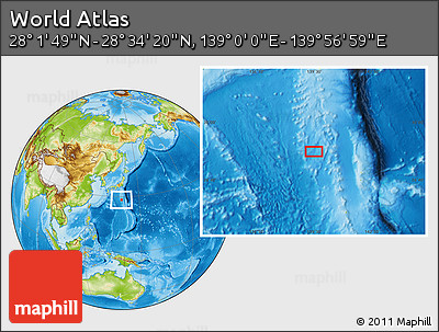 Physical Location Map of the Area around 28° 18' 5" N, 139° 28' 29" E