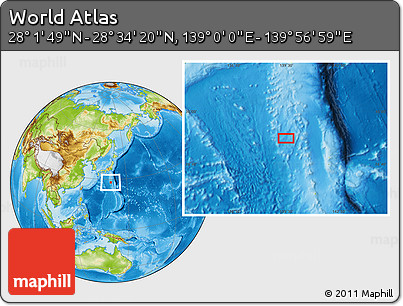 Physical Location Map of the Area around 28° 18' 5" N, 139° 28' 29" E