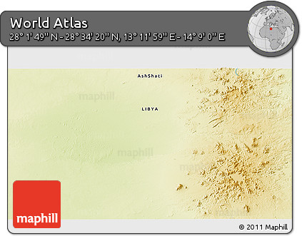 Physical 3D Map of the Area around 28° 18' 5" N, 13° 40' 30" E