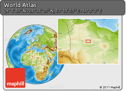 Physical Location Map of the Area around 28° 18' 5" N, 13° 40' 30" E