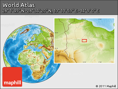 Physical Location Map of the Area around 28° 18' 5" N, 13° 40' 30" E