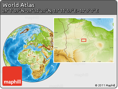 Physical Location Map of the Area around 28° 18' 5" N, 13° 40' 30" E