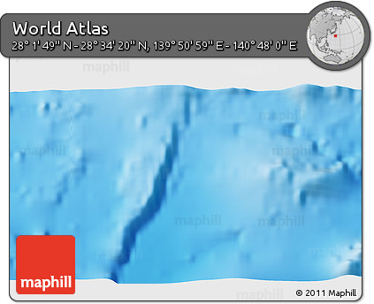 Shaded Relief 3D Map of the Area around 28° 18' 5" N, 140° 19' 29" E