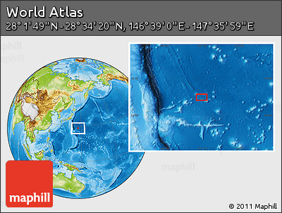 Physical Location Map of the Area around 28° 18' 5" N, 147° 7' 30" E