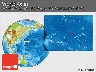 Physical Location Map of the Area around 28° 18' 5" N, 149° 40' 30" E