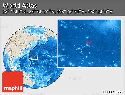 Shaded Relief Location Map of the Area around 28° 18' 5" N, 153° 55' 30" E